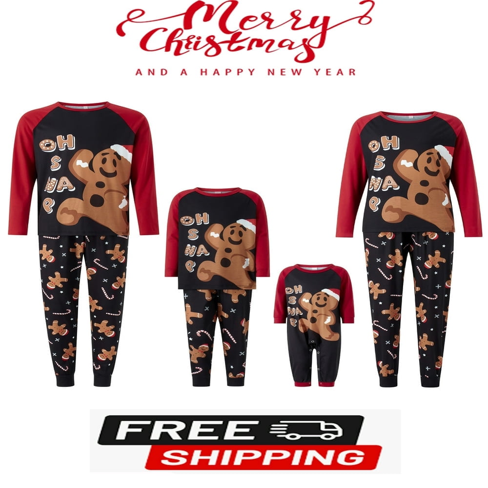 EIMELI Christmas Pajamas for Family Gingerbread Man Print