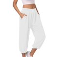 thumbnail image 2 of Timegard Womens Capri Pants Elastic High Waist Button Comfy Solid Color Casual Crop Pants with Pockets, 2 of 7