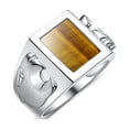 thumbnail image 3 of RYLOS Men's Rings 14K White Gold Designer Ring Tiger Head On Both Sides Diamond in the Eyes and Tiger Eye Rings For Men Size 12, 3 of 6
