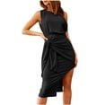 thumbnail image 3 of Yuyuzo Robes de Cocktail pour Femmes Robe Midi Sans Manches à une Épaule avec Fronces Latérales, 3 of 7