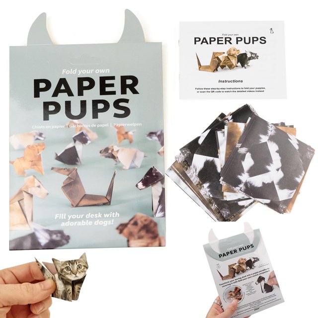 WJCA Foldable Cat Origami Paper Set, 50-Sheet Craft Kit for Adults and Kids, Fun DIY Activity & Desk Decor, Dog Print Design