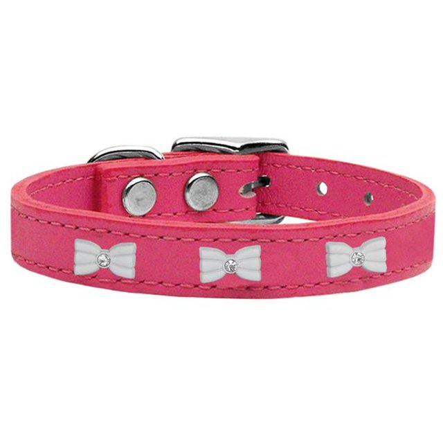 Bouclier Blanc en Cuir Véritable Collier de Chien Rose 14