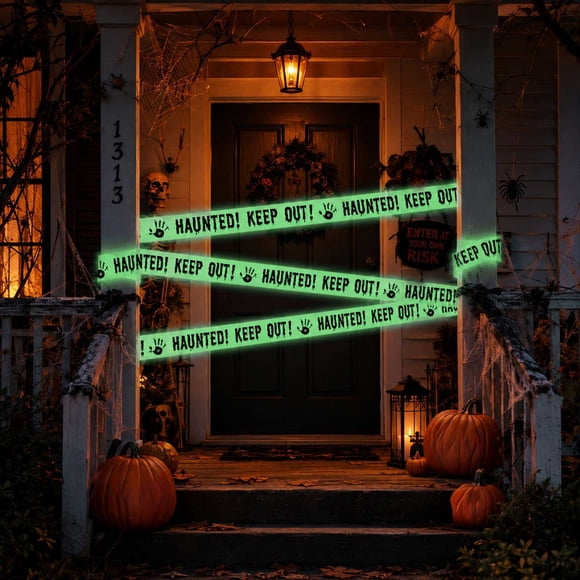 Dvkptbk Halloween Decorations Glows In The Dark Halloween Caution Tape Ghost Keep Out Barrier Tape Fluorescent Warnings Tape for Ghost House Escape Room Party Yard Indoor Outdoor Decor