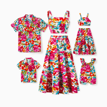 PatPat Ensembles Assortis Colorés pour la Famille Haut à Bretelles Sans Manches et Jupe Ensemble Coordonné & Ensembles de Chemises Vêtements d'Été pour la Plage, Séances Photo, Voyage
