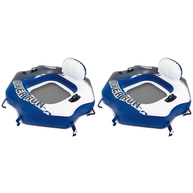 Intex River Run Connect Lounge Tube d'Eau Gonflable Flottant (Lot de 2) Comprenant Deux tubes Gonflables Bleu et Blanc pour une Personne avec Dossiers Intégrés, Bas en Maille, Porte-Gobelets, Cordes de Préhension et valves d'Air de Sécurité. Fabriqués en Vinyle durable de 18 Gauge, Ces tubes d'Eau Remorquables Sont Idéals pour une Utilisation en Rivière Ou en Lac et Incluent des Poignées Robustes pour un transport Facile.