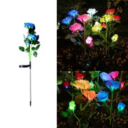Meitianfacai Solar Garden Lights - Solar Outdoor Lights With Beautiful & Realistic Rose Flowers - 7 Color Changing Solar Lights Outdoor For Yard Garden Decoratio