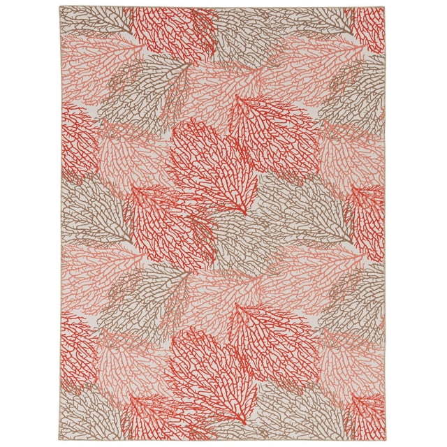 Haylee Tapis Lavable 5 Pieds x 7 Pieds avec Fond Ivoire et Motif Botanique Corail à Grande Échelle en Corail, Rose Pâle et taupe. Fait de polyester Résistant aux Taches avec Endos Antidérapant, Léger et durable pour les Zones à Fort Passage, Idéal pour les Salles Familiales Ou les Chambres.