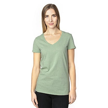 T-Shirt à Manches Courtes Col en V pour Femmes - Armée Chiné - 2TG