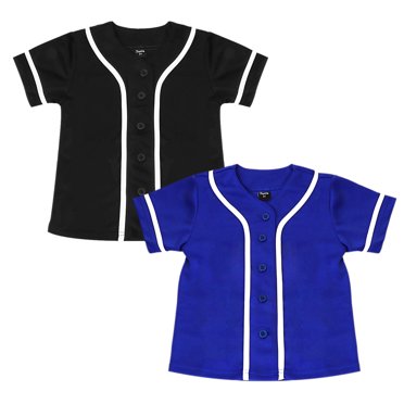 Toptie Lot de 2 Chandails de Baseball pour Enfants, T-Shirts de Sport à Boutons pour Garçon - Noir Bleu - 4T