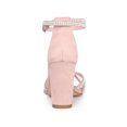 thumbnail image 2 of BLISSFUL STEP Women's Rhinestone Ankle Strap Chunky Heel Sandals Light Pink (Size 8), 2 of 6