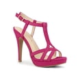 thumbnail image 1 of BLISSFUL STEP Sandales à Talon Aiguille Plateforme à Bride en T Slingback pour Femmes Rose Vif 7, 1 of 7