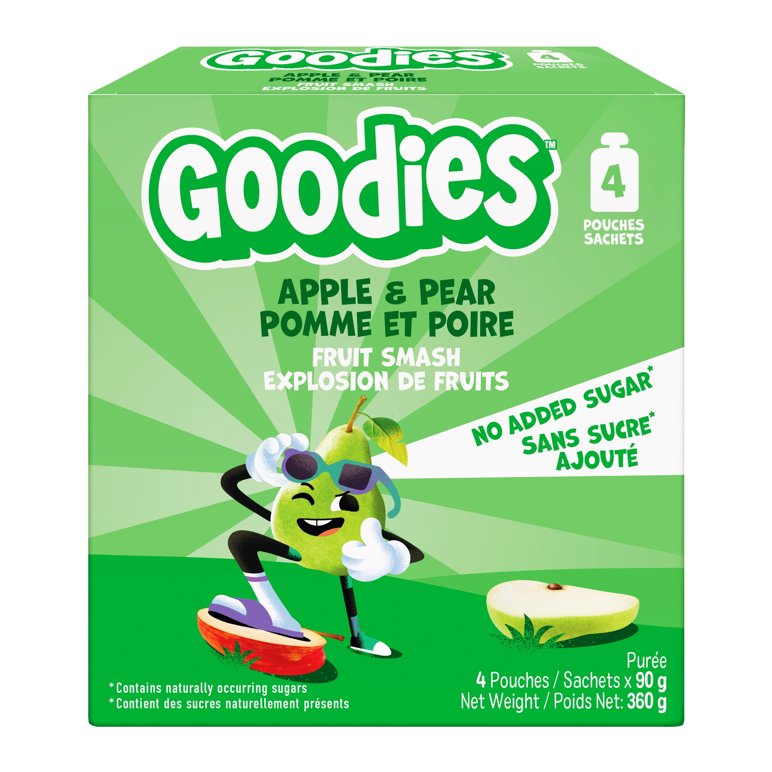 Goodies Purée de Pomme et Poire, Sans Sucre Ajouté, Collation pour Enfants (Emballage de 4), 90g
