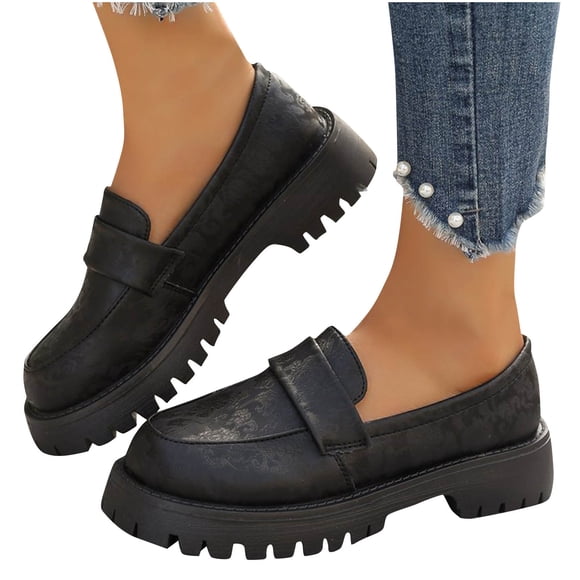 LOVZFMLL Loafer Shoes for Women Classic Platform Chunky Penny Loafers Comfortable Slip On Work Office Business Casual Dress Shoes Black 8.5