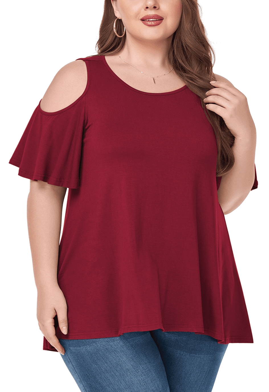 CHUANK Women‘s Plus Size Cold Shoulder Tunic Top Summer Short Sleeve Blouse