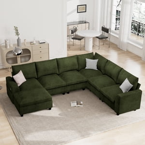 120.1" L Sofa modulaire de section, en forme 7 Canapé Sectionnel avec rangement ottoman, L en forme de nuage Coin Canapé sectionnel modulaire surdimensionné pour le salon (vert)
