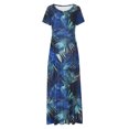 thumbnail image 5 of Ovzne Robes d'Été pour Femmes Robe de Plage Dames Mode Femmes Robe à Manches Courtes à Col Rond Robes Longues Imprimées Robe de Vacances avec Poche Robe à Manches Courtes Imprimée Liquidation, 5 of 5