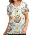 thumbnail image 1 of TopLLC Haut de Sarrau à Manches Courtes à Col en V pour Femme, Imprimé Lapin de Pâques, TG, 1 of 5