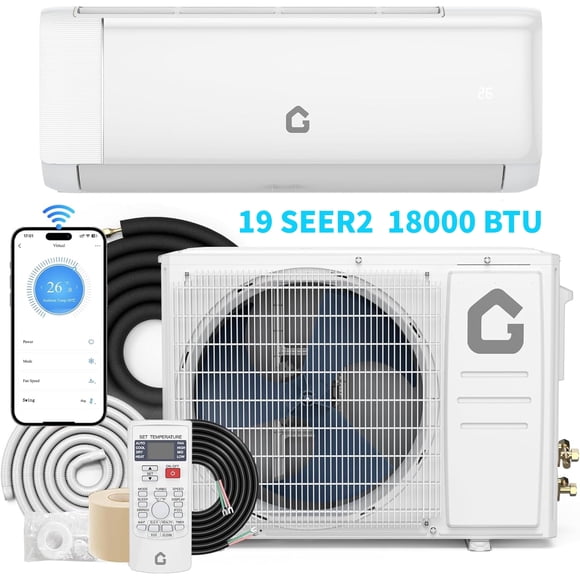YUSAZENS 18000 BTU WiFi Mini Split Air Conditioner with Heat Pump 19 SEER2 Inverter 208-230V Ductless AC Cools Up to 1250 Sq Ft White Wall Mounted