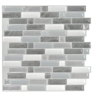 Smart Tiles 5028504 9,36 x 9,73 Po Carreaux Muraux Adhésifs en Vinyle Mosaïque, Gris et Blanc - 4 Pcs - Lot de 6