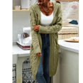 thumbnail image 2 of Women Hooded Open Front Cardigan Cable Knit Sweaters Solid Chunky Long Sweater Coats with Pockets, 2 of 5