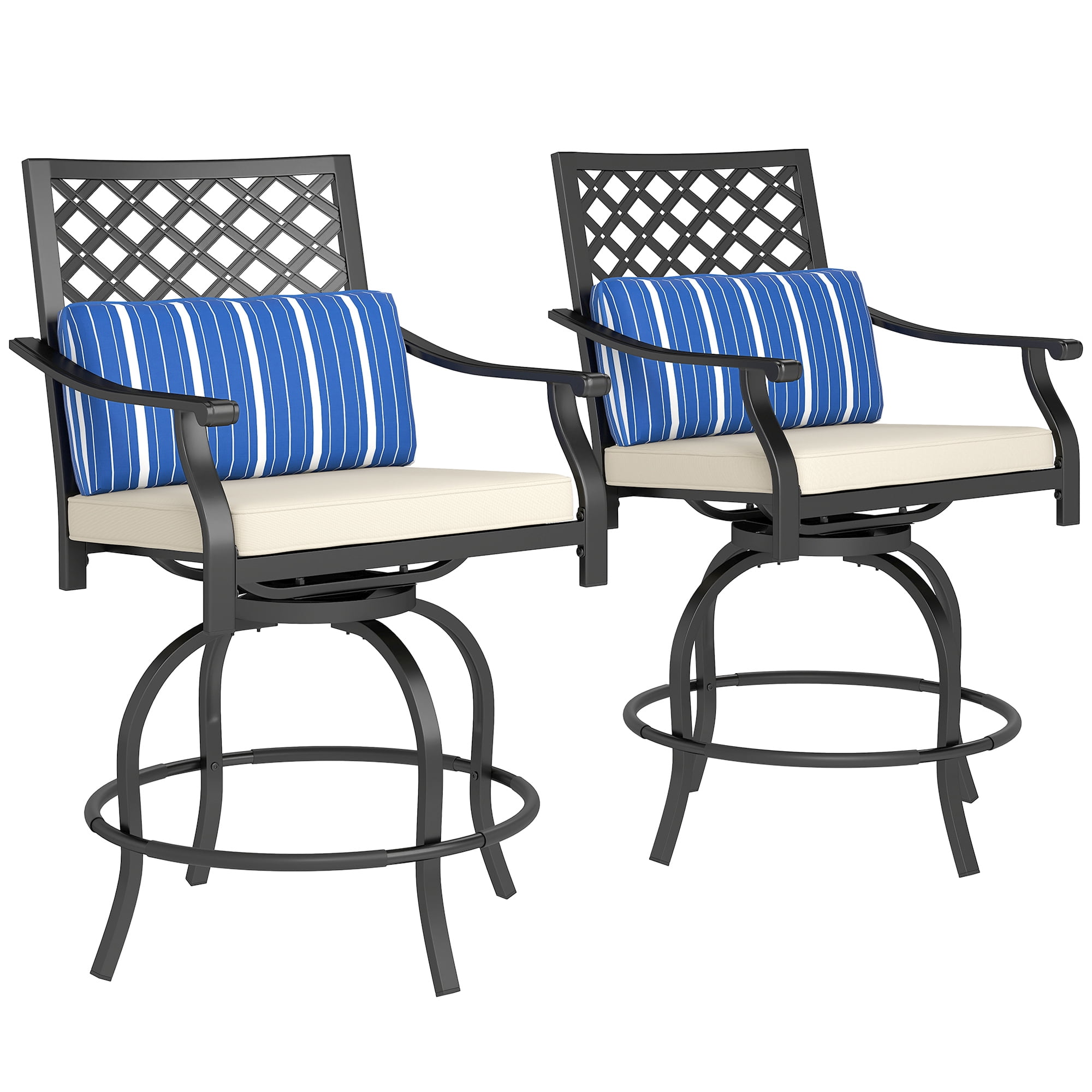 Outsunny Outdoor Bar Stools Set of 2, Counter Height Swivel Patio Chairs