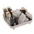 thumbnail image 1 of Organisateur de Maquillage de Vanité Portable, Organisateur en Plastique Incassable avec Design Rayé et Fond Antidérapant, Plusieurs Compartiments pour les Rouges à Lèvres, Bijoux, Petits Essentiels, 1 of 8