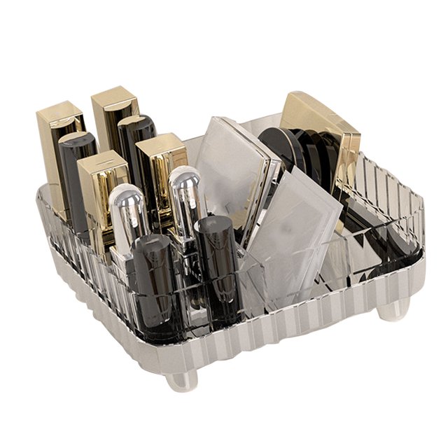 Organisateur de Maquillage de Vanité Portable, Organisateur en Plastique Incassable avec Design Rayé et Fond Antidérapant, Plusieurs Compartiments pour les Rouges à Lèvres, Bijoux, Petits Essentiels