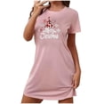 thumbnail image 3 of Sakmal Chemises de Nuit Nuageuses pour Femmes Mignonnes Roses Grande Taille Robe de Maison de Noël Courte Col Rond Manches Courtes Imprimé Joyeux Noël Chemises de Nuit P-2TG, 3 of 4