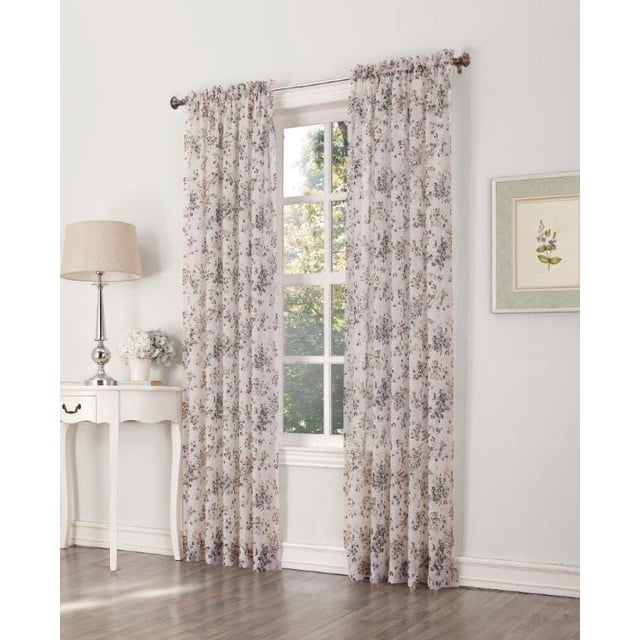 918 Panneau en voile Froissé Aquarelle avec Imprimé floral sur Tissu en voile Froissé, Doté d'Un design à Passe-Tringle pour un Accrochage Facile sur des Tringles à Rideaux standard, Filtrant Délicatement la Lumière Tout en Améliorant l'Intimité dans une Pièce Lumineuse avec des Planchers de Bois Franc, Idéal pour Superposer avec des Rideaux Assombrissants.