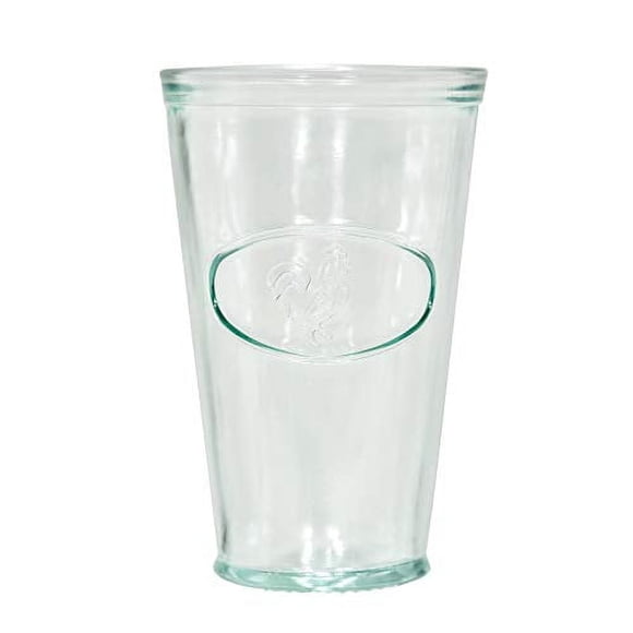Amici Home Rooster Hiball glass 16 Oz Italian Made, Recycled glass with green Tint Drinking glass with Embossed Design for Water, Juice, cocktails (Set of 6)
