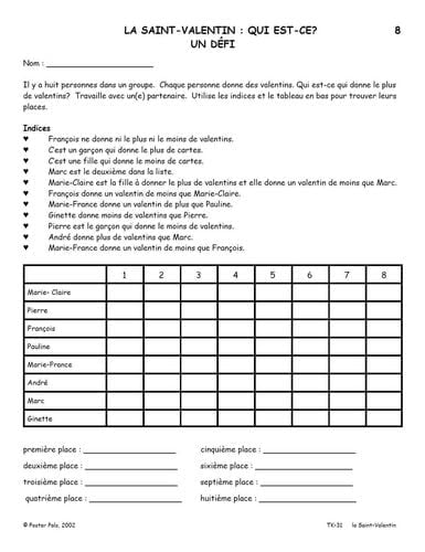 The Fsl Classroom La Saint-Valentin French Reproducible Teaching Activities