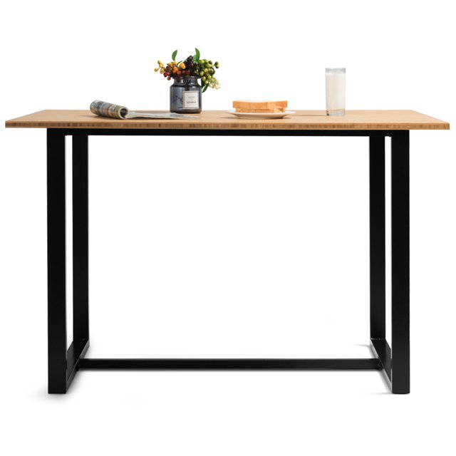 Gymax Modern Dining Table for 4 People w/ Metal Frame Bamboo Top Natural