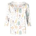 thumbnail image 4 of IROINNID T-shirt à Manches Longues en Polyester Réduit pour Femmes, T-shirt Ample Imprimé Quotidien, Blouse Mi-Longue, Hauts à Col Rond, Kaki, 4 of 5