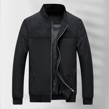 Qertyioot Men's Casual Sleeve Hoodless Zipper Pocket Stand Collar Baseball Jacket Coat