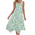 thumbnail image 2 of Ovzne Robes pour Femmes Robe Femme Robe à Imprimé Sans Manches avec Poche Ourlet Irrégulier Col Rond Robe de Vacances Robe Imprimée Liquidation, 2 of 5