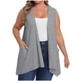 thumbnail image 1 of VEKDONE Plus Size Woman Solid Color Cardigan Pocket Sleeveless Tops Blouse T-Shirt Gray XL, 1 of 7