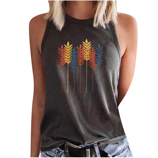 Birdeem Fashion Women Printing Round-Neck Sleeveless Block Shirts Tunic Tee Tops
