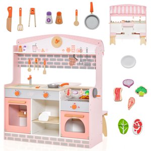 Costway 2 en 1 Les enfants jouent à la cuisine & Restaurant Double-Sided Pretend Playset avec Canopy