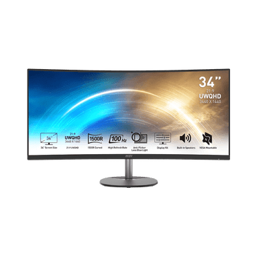 MSI 34" Business Monitor PRO MP341CQ, 3440 x 1440(UWQHD) VA, 100Hz, 1500R Curved, TUV Certified Eyesight Protection, 4ms, Displayport, HDMI, Tilt, (Black)