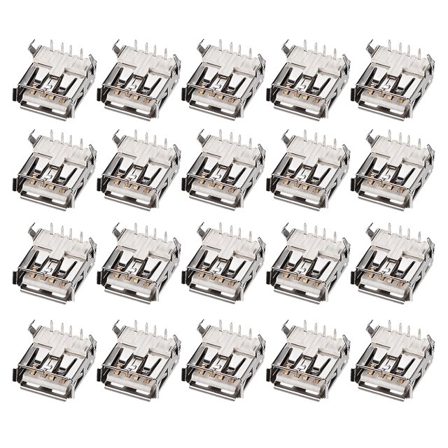 Unique Bargains PCB USB Connector Type-A 2.0 Female Jack 90 Degree Horizontal Insert 20pcs