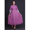 thumbnail image 2 of Bimba Robe Anarkali Géométrique Rose Fuchsia Col Mandarin Sans Manches Kurtis pour Femmes Imprimé Robe Maxi XXX-Large, 2 of 6