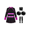 thumbnail image 4 of Hansber Tenues de Cheerleading pour Filles Uniforme de Cheerleading Robe Fantaisie avec Pompons Ensemble de Bas pour Cheveux Rose Vif&Noir 14, 4 of 7