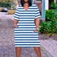 thumbnail image 2 of Pisexur Robes d'Été pour Femmes Mode Imprimé Floral Robe Décontractée Ample Col en V Manches Courtes Robes T-Shirt Fluide Surdimensionnée Robe de Plage avec Poches Grande Taille Mi-Mollet L-5TG, 2 of 5