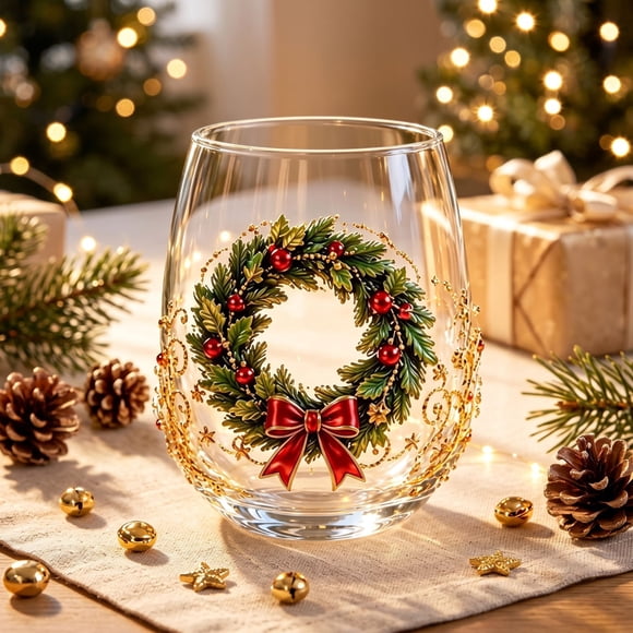 Verre de Noël Tasse d'Art en Verre Décoration du Père Noël Verre à Boire Tasse Bonhomme de Neige Verres à Vin Sans Pied Verrerie des Fêtes pour Café Thé Lait Fête de Noël Maison Festif