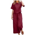 thumbnail image 2 of Tenues d'Été en Coton et Lin 2 Pcs pour Femmes, Ensembles 2 Pcs en Coton et Lin pour Femmes avec Hauts Courts à Bretelles et Pantalons à Jambes Larges, Tenues Décontractées Amples Unies à Col Rond et Manches Courtes, 2 of 6