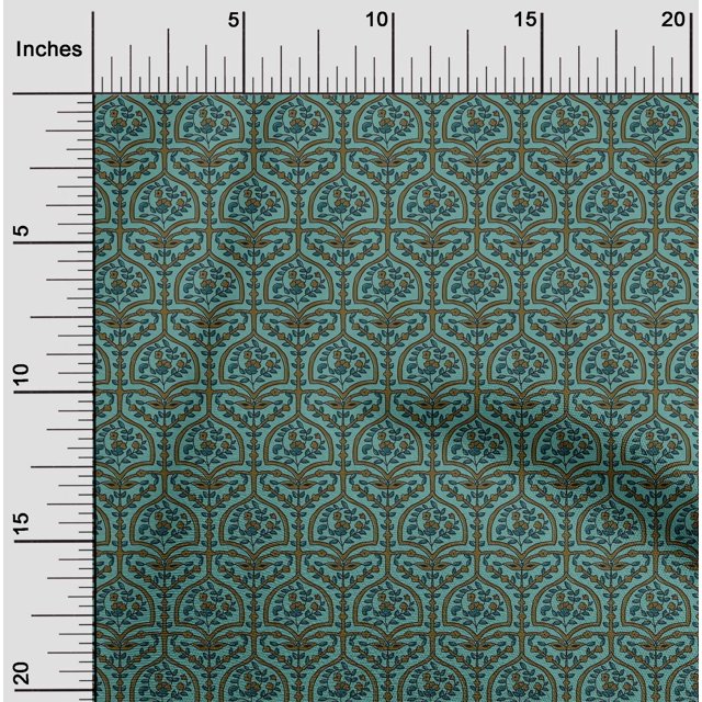 oneOone Cotton Poplin Fabric Leaves & Floral Block Print Fabric BTY 56 Inch Wide