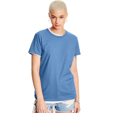 Hanes Womens Perfect-T Short Sleeve Cotton T-Shirt, L, Carolina Blue
