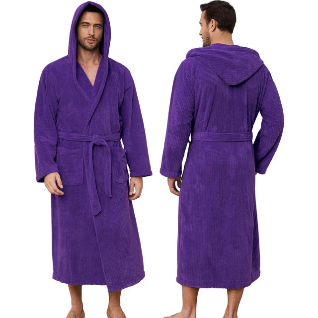Men's Bathrobe with Hood, Soft Long Towel Robe for Men - Super Absorbent Quick Dry yet Warm