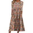 thumbnail image 1 of Spring and Summer Printed Round Neck Pullover Mid-Sleeve Casual Dress with Pockets for Women, 1 of 3