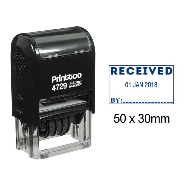 Printtoo Office Stationery Dater Stamp With Received By Text And Sign Space Self Inking Rubber Stamp-Blue